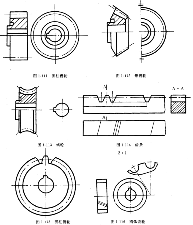 鏈輪的畫法、齒輪、蝸輪、蝸杆齧合畫法