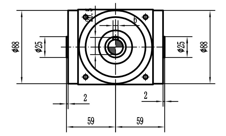 HDA09系列換向器：HDA09-2：1-E外形安裝尺寸圖1